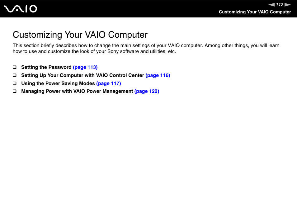 Customizing your vaio computer | Sony VGN-AR870NA User Manual | Page 112 / 210