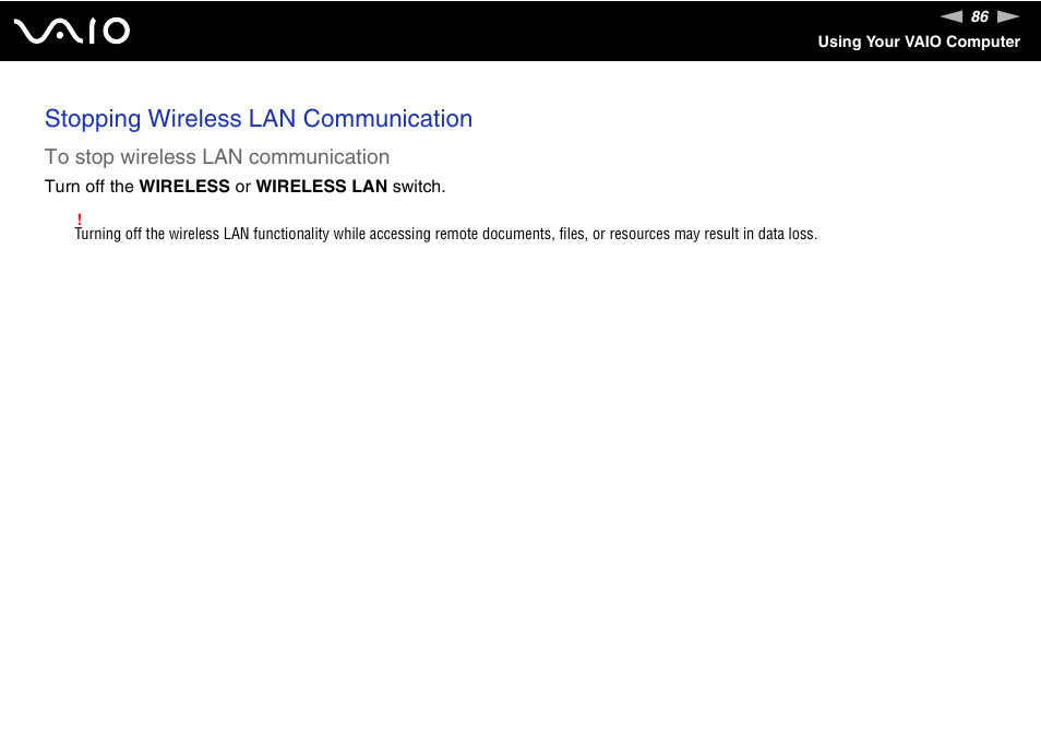 Stopping wireless lan communication | Sony VGN-AR870NA User Manual | Page 86 / 210