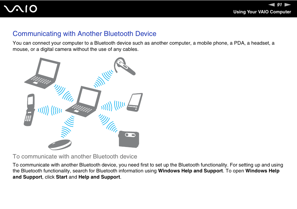 Communicating with another bluetooth device | Sony VGN-AR870NA User Manual | Page 91 / 210