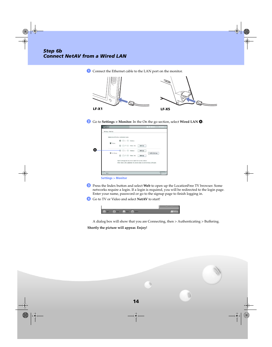 14 step 6b connect netav from a wired lan | Sony LF-X1 User Manual | Page 14 / 14