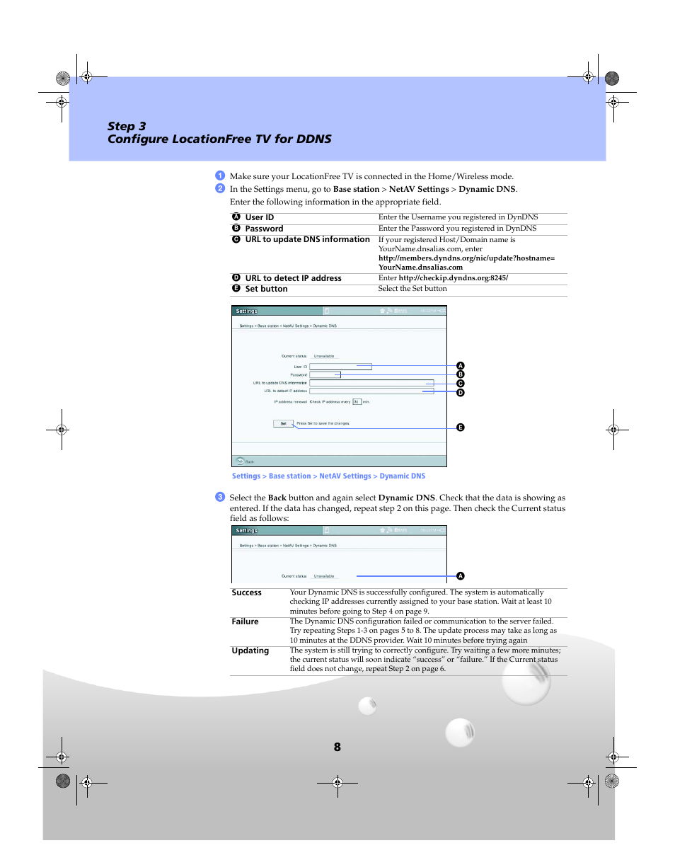 8step 3 configure locationfree tv for ddns | Sony LF-X1 User Manual | Page 8 / 14