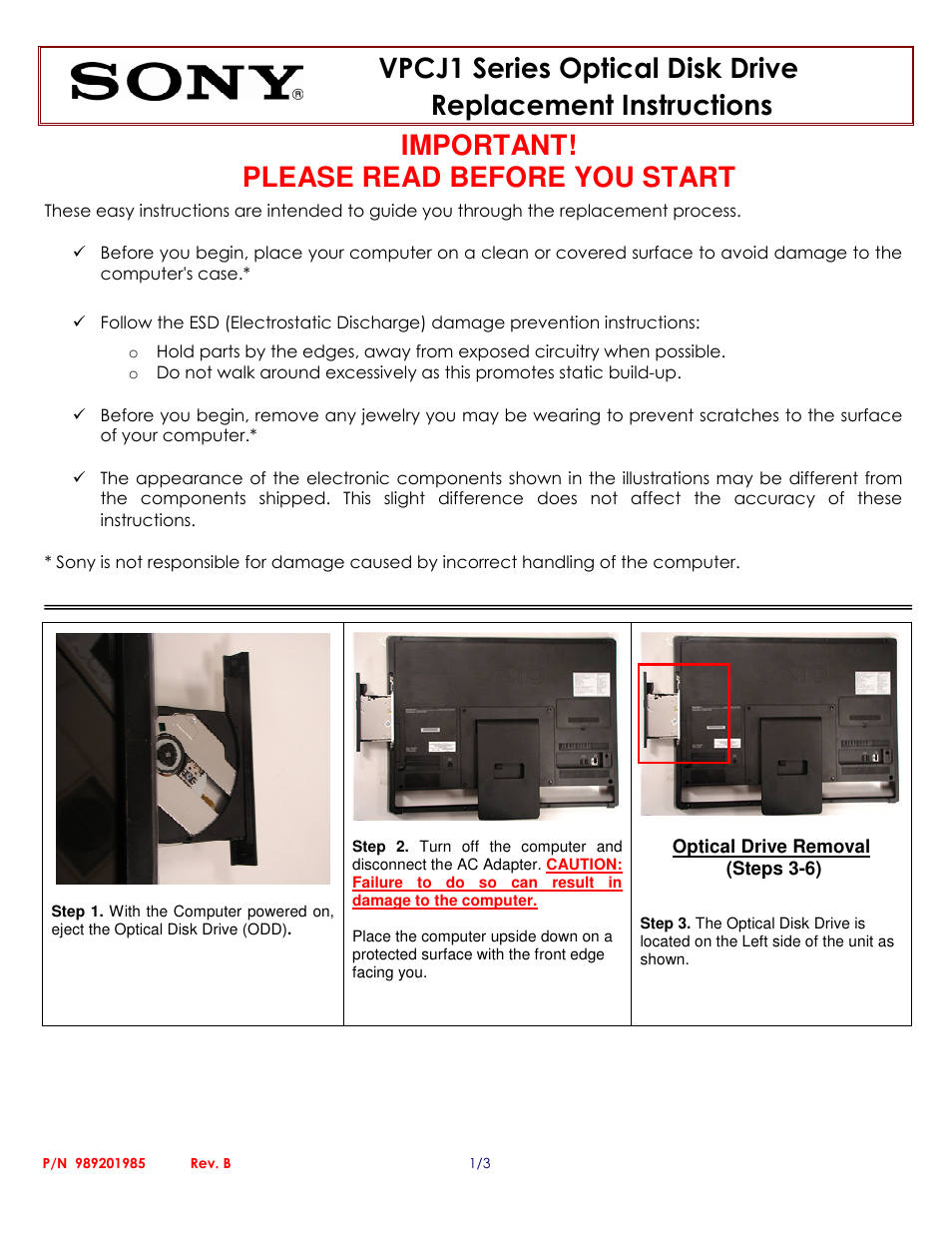 Sony VPCJ117FX User Manual | 3 pages