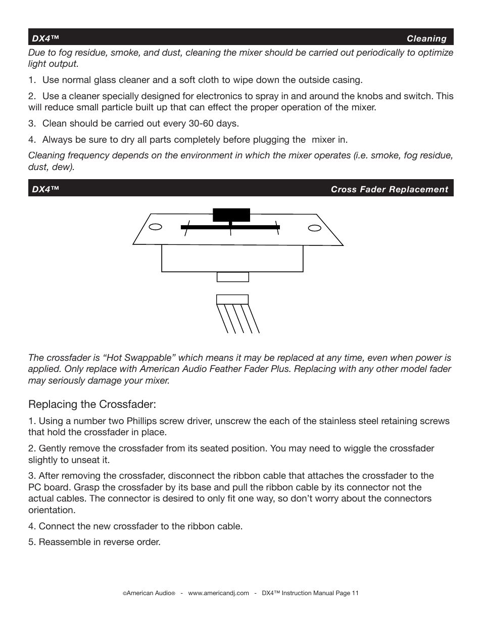 Replacing the crossfader | American Audio DX4 User Manual | Page 11 / 14