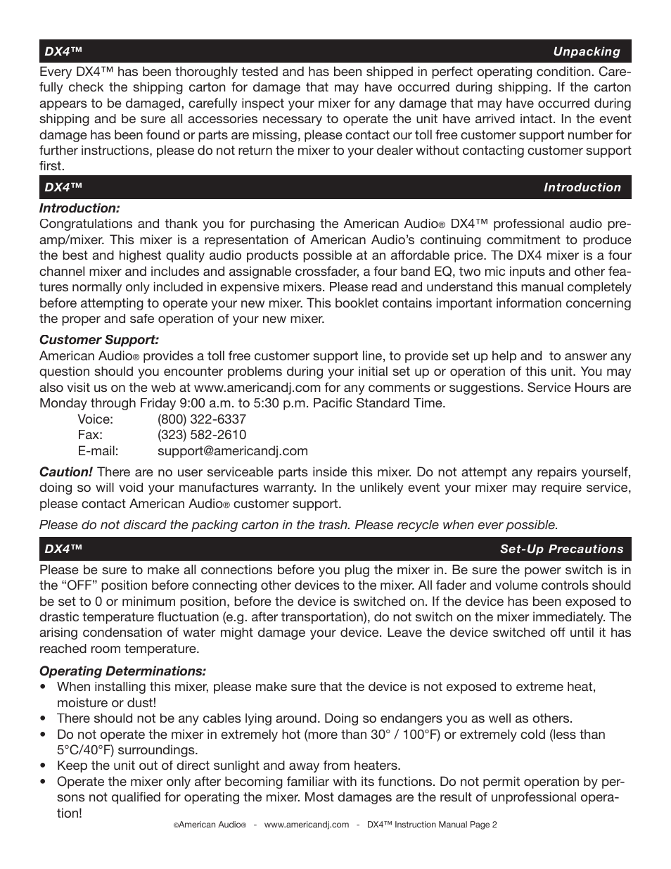 American Audio DX4 User Manual | Page 2 / 14