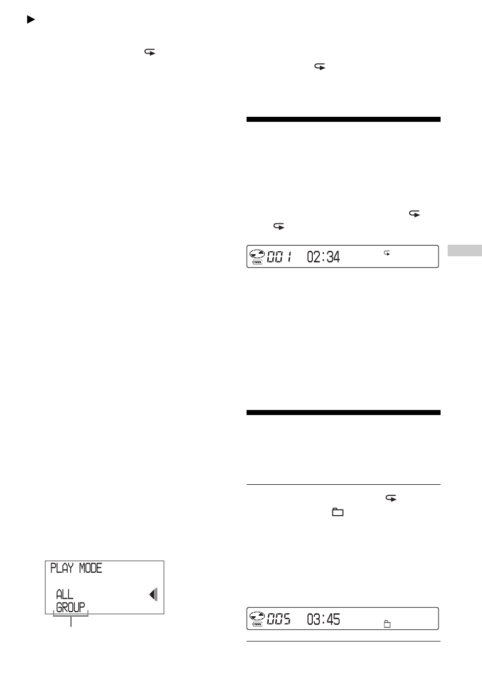 Playback options, Playing tracks repeatedly (repeat play), Playing tracks repeatedly | Playing all files in a selected group, Play mode all group | Sony D-NE900 User Manual | Page 19 / 44