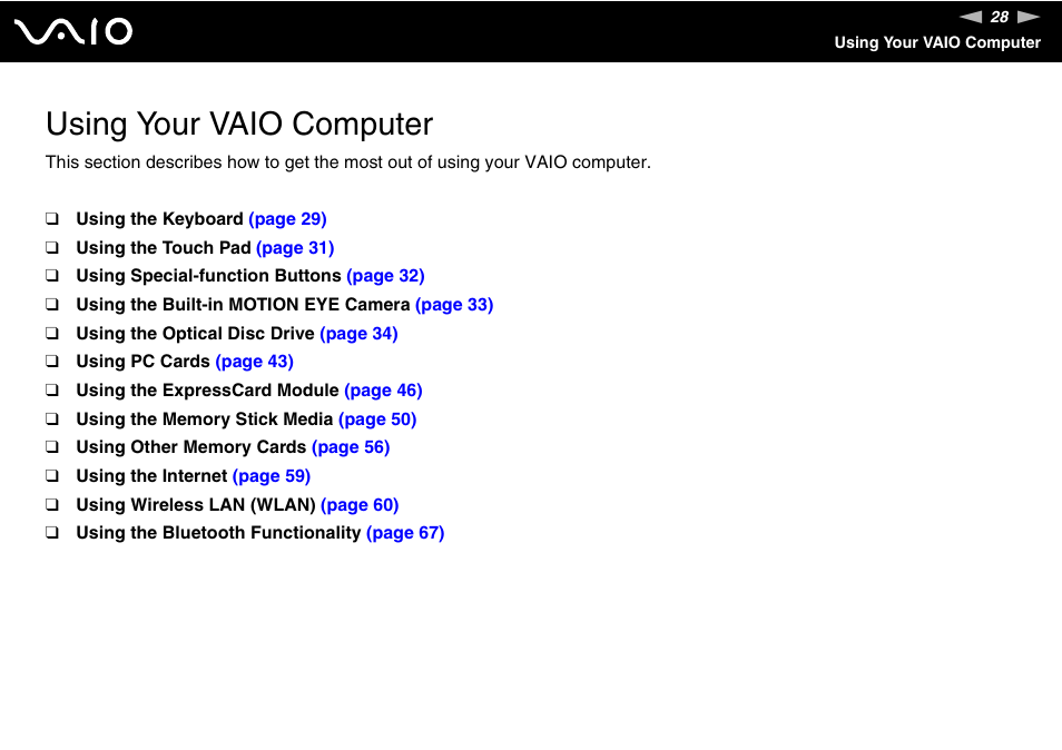 Using your vaio computer | Sony VGN-SZ660N User Manual | Page 28 / 225