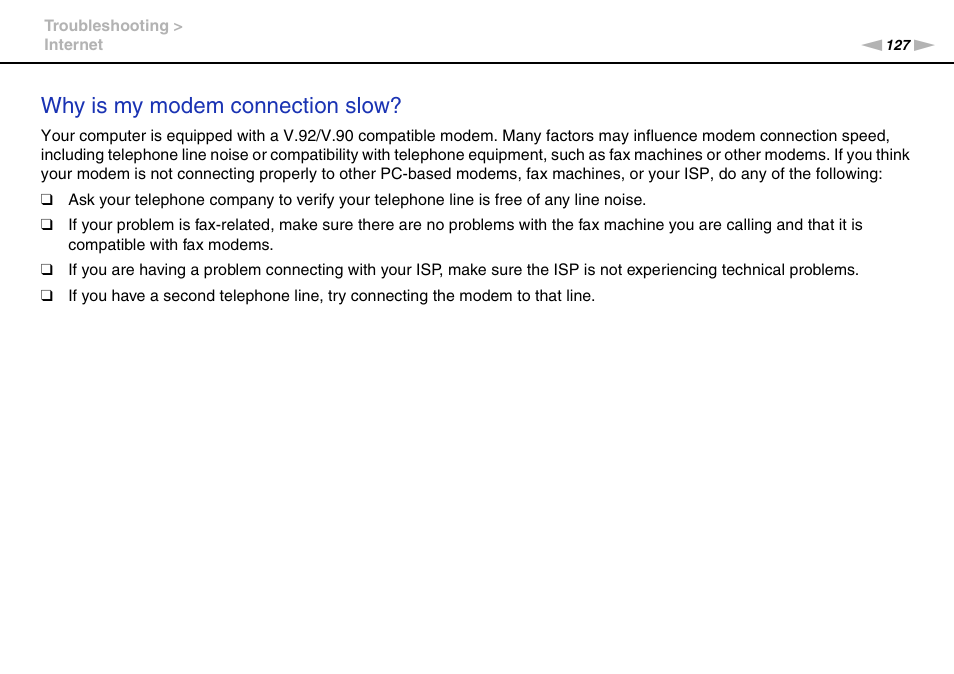 Why is my modem connection slow | Sony VGN-NW226F User Manual | Page 127 / 152