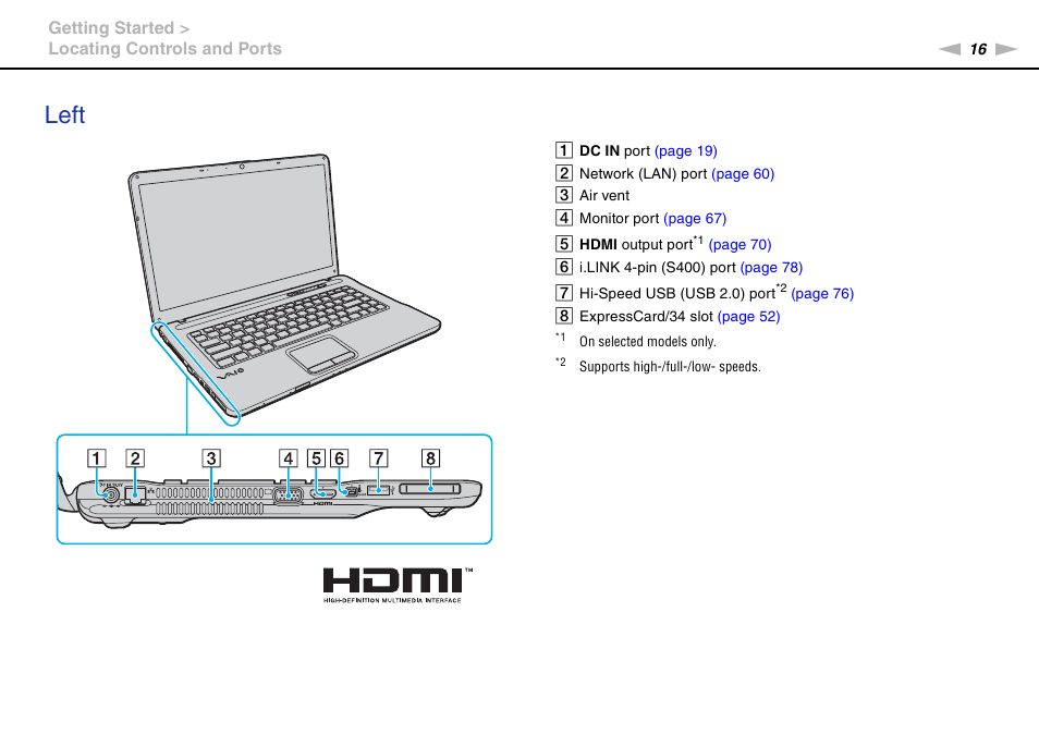 Left | Sony VGN-NW226F User Manual | Page 16 / 152