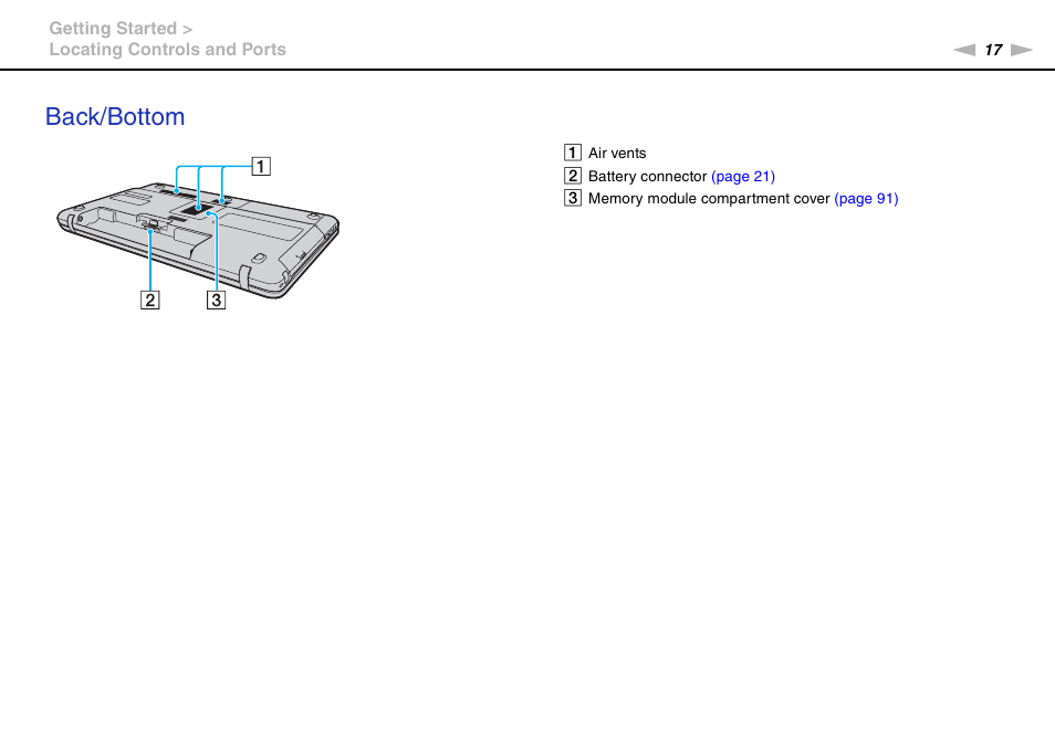 Back/bottom | Sony VGN-NW226F User Manual | Page 17 / 152