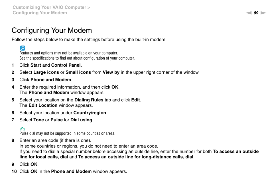 Configuring your modem | Sony VGN-NW226F User Manual | Page 89 / 152