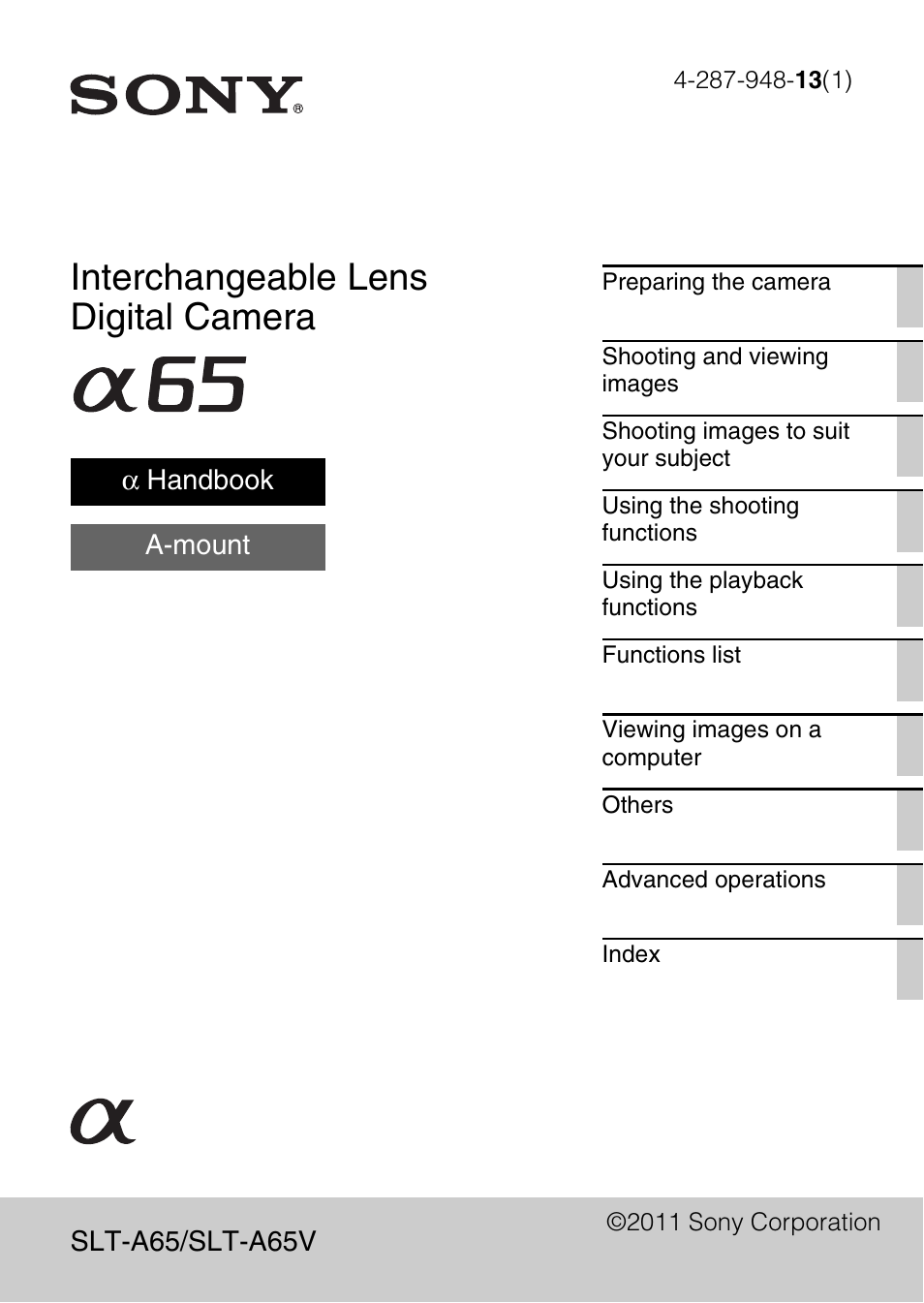 Sony SLT-A65VL User Manual | 214 pages