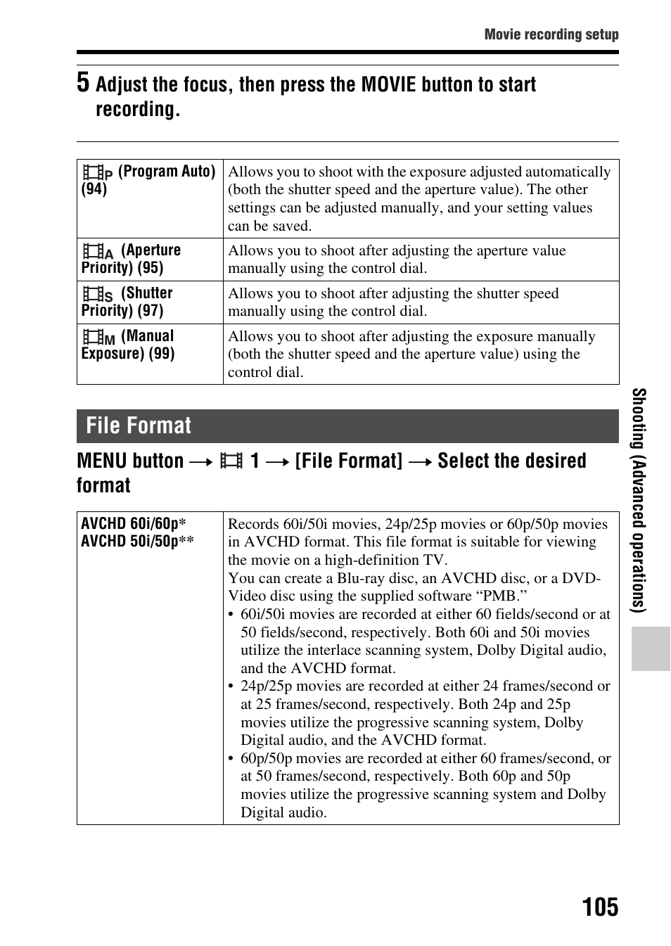 File format | Sony SLT-A65VL User Manual | Page 105 / 214