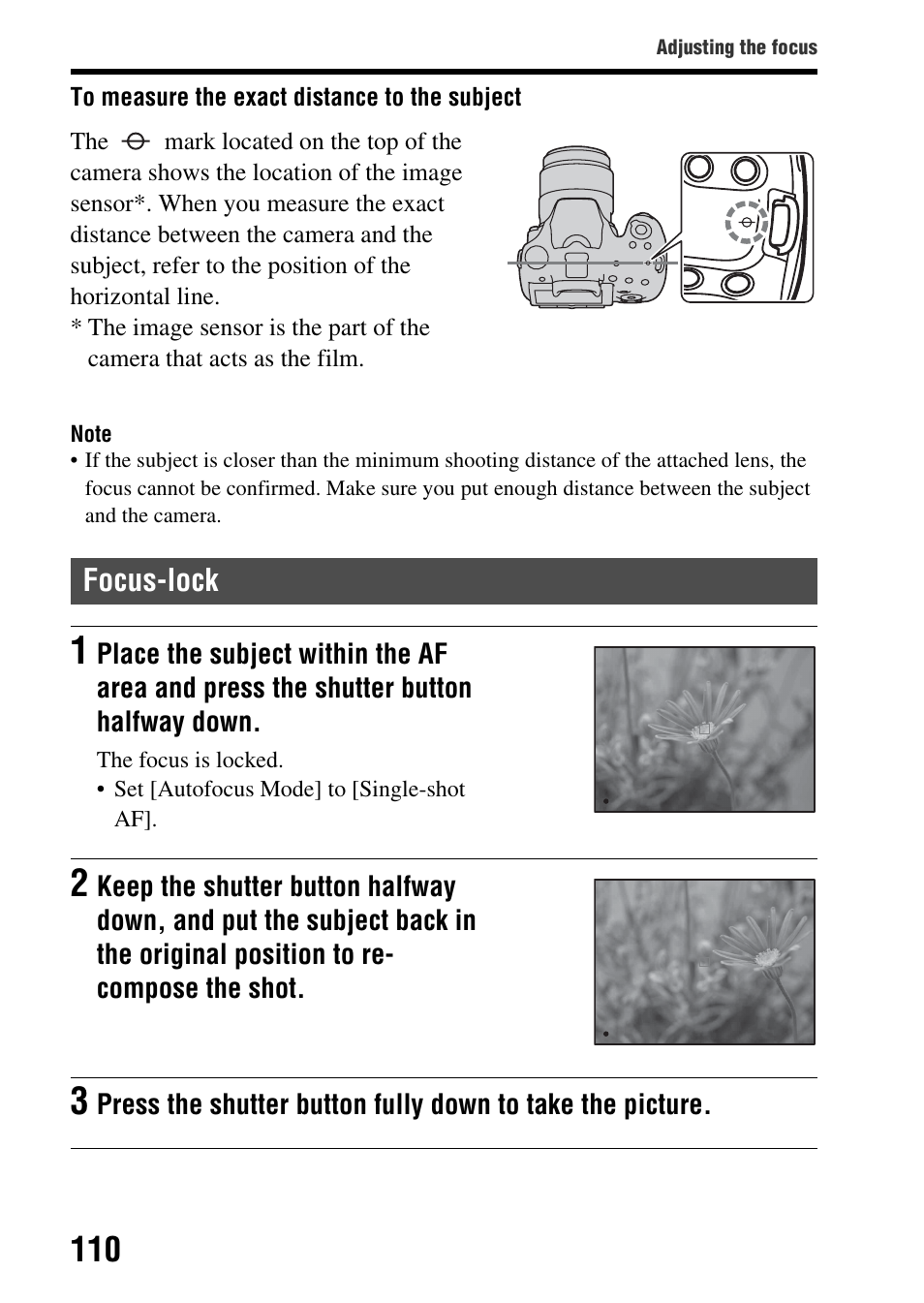 Focus-lock | Sony SLT-A65VL User Manual | Page 110 / 214