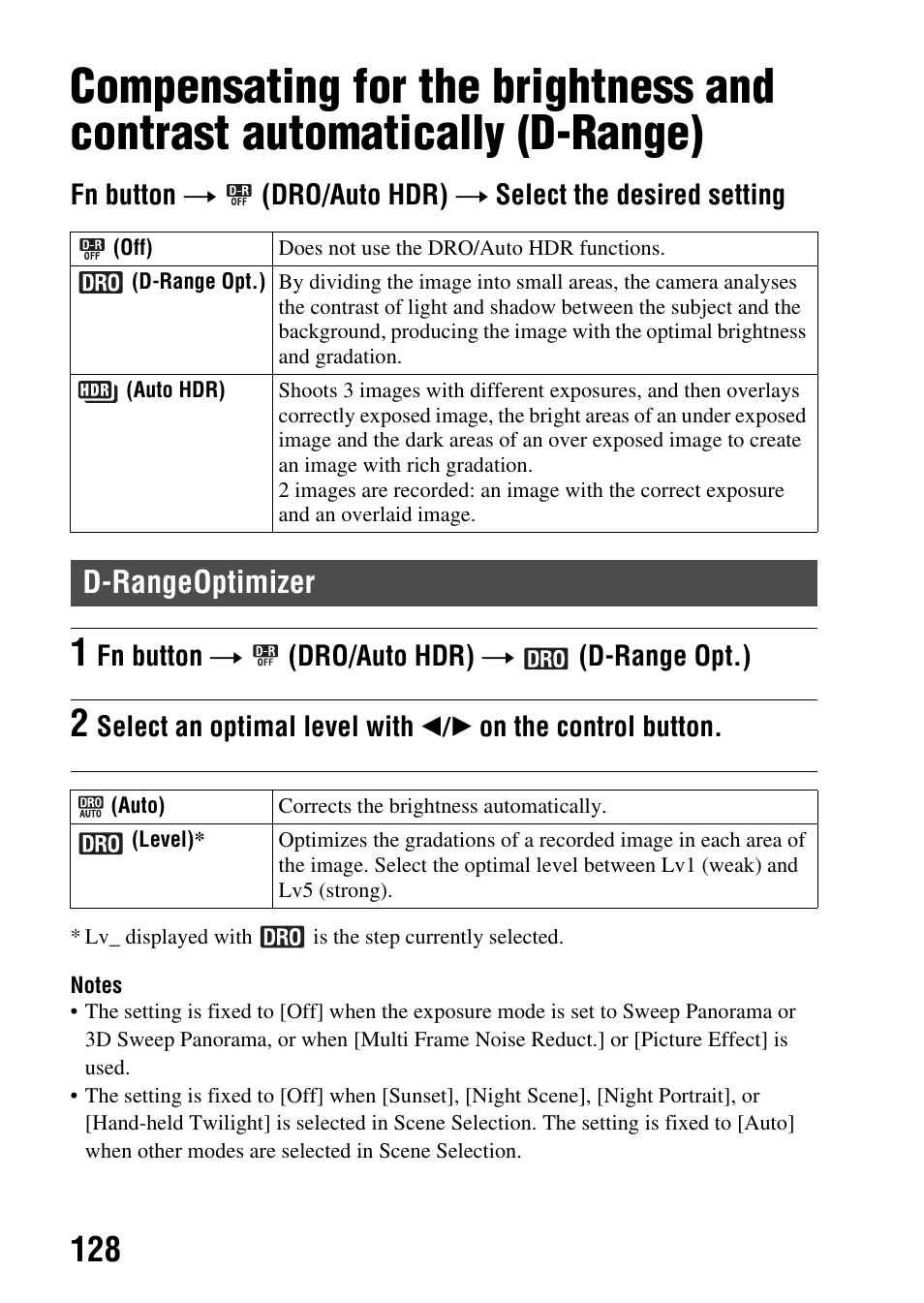 D-rangeoptimizer, D-range) d-rangeoptimizer, 128)/aut | Sony SLT-A65VL User Manual | Page 128 / 214