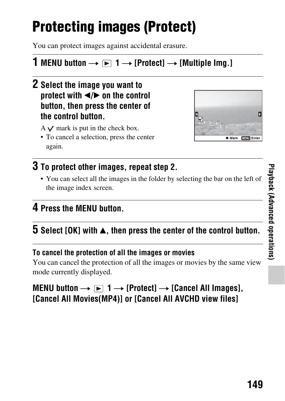 Protecting images (protect) | Sony SLT-A65VL User Manual | Page 149 / 214