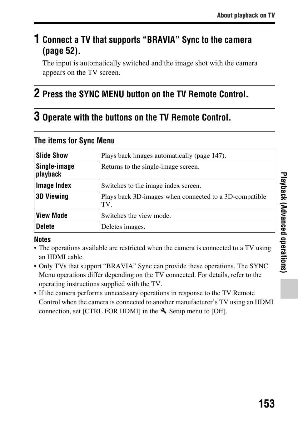 Operate with the buttons on the tv remote control | Sony SLT-A65VL User Manual | Page 153 / 214