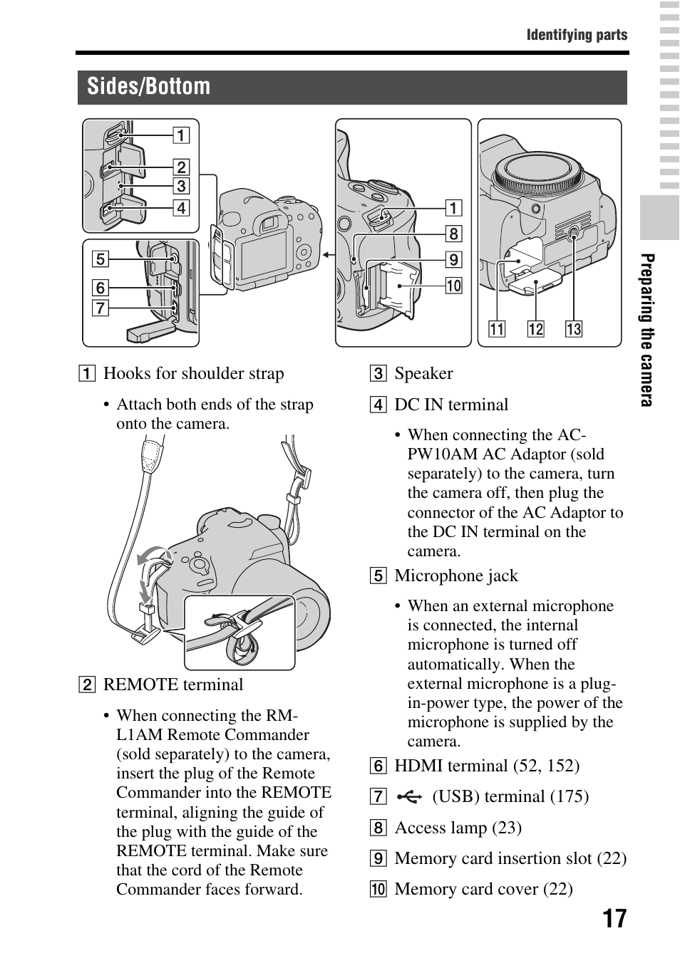 Sides/bottom | Sony SLT-A65VL User Manual | Page 17 / 214