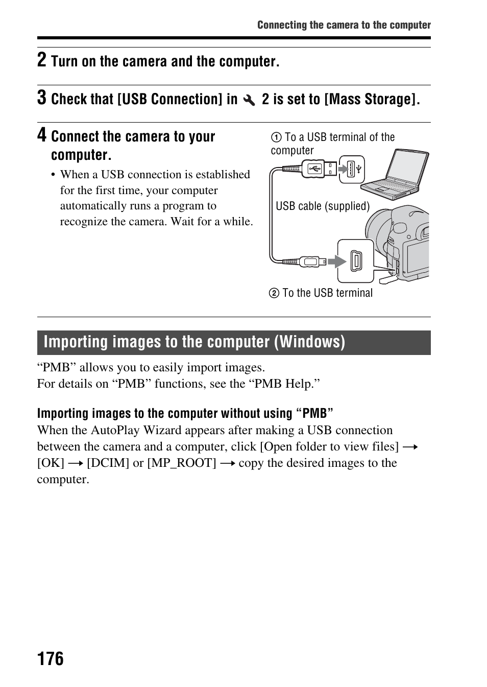 Importing images to the computer (windows) | Sony SLT-A65VL User Manual | Page 176 / 214