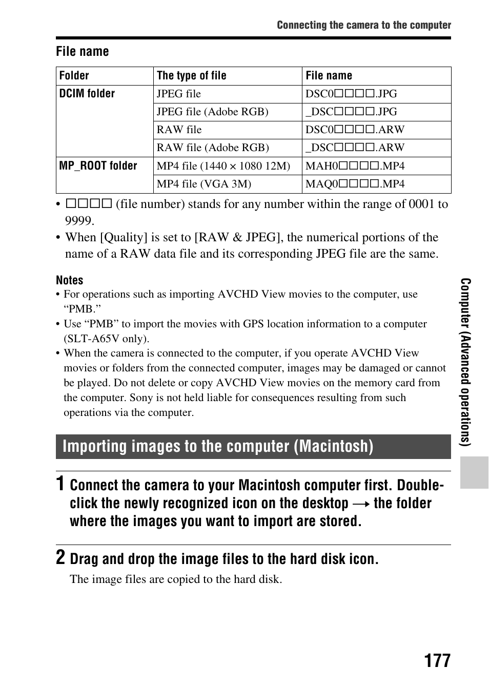 Importing images to the computer (macintosh) | Sony SLT-A65VL User Manual | Page 177 / 214
