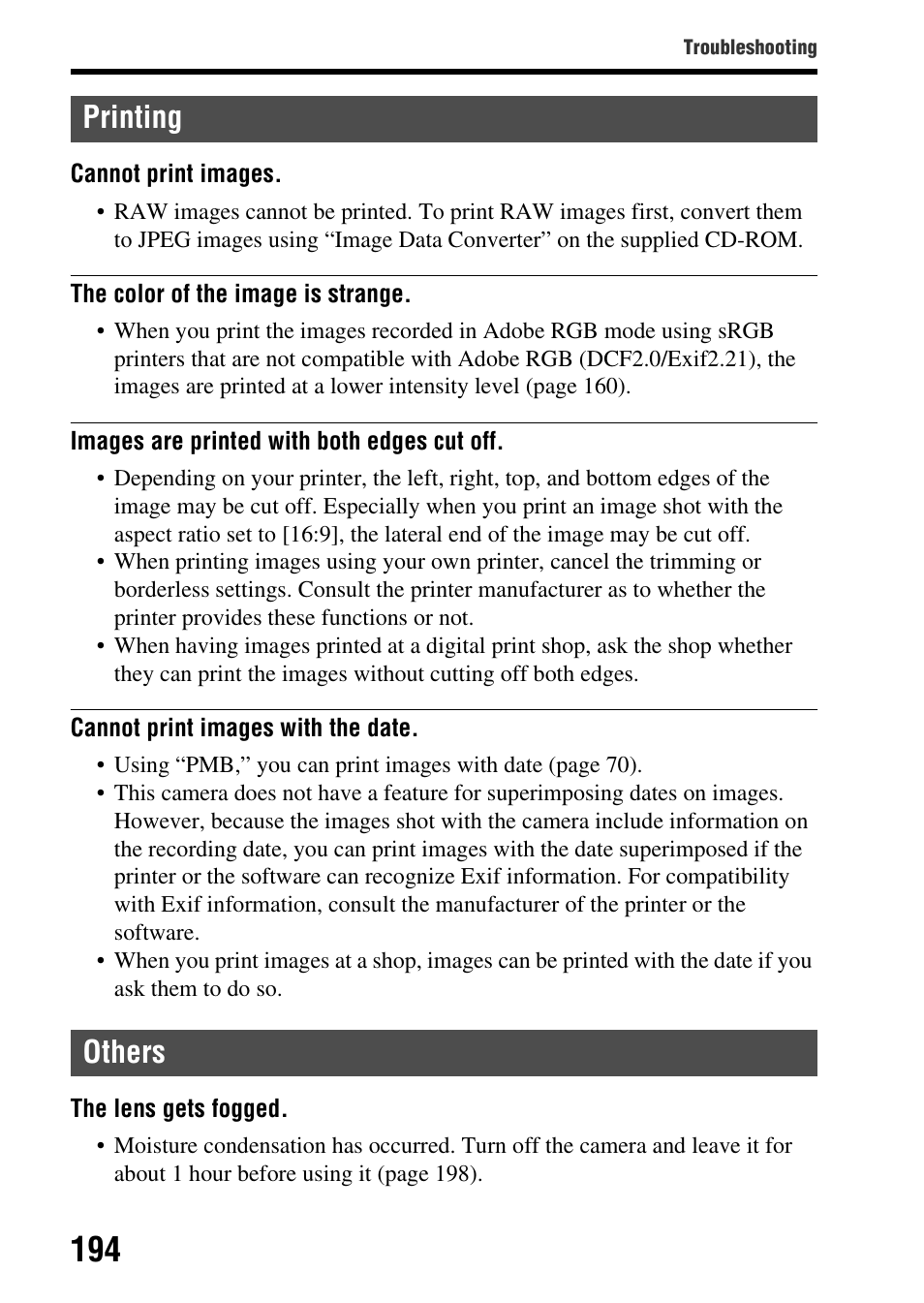 Printing others | Sony SLT-A65VL User Manual | Page 194 / 214