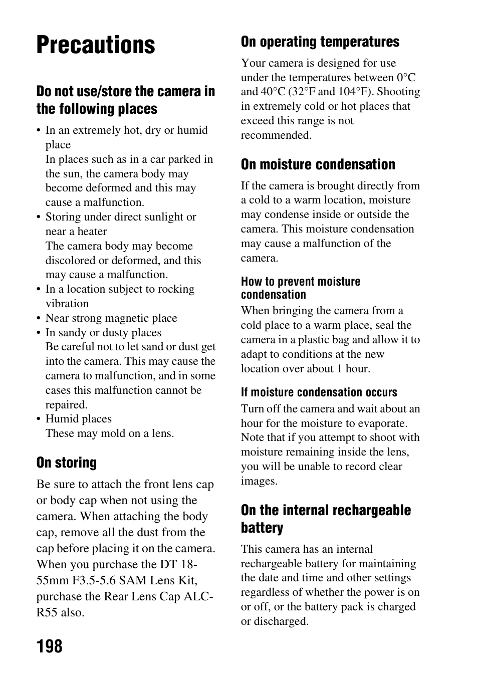 Precautions | Sony SLT-A65VL User Manual | Page 198 / 214