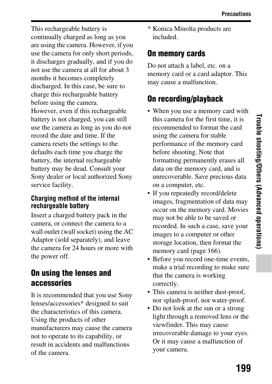 On using the lenses and accessories, On recording/playback | Sony SLT-A65VL User Manual | Page 199 / 214
