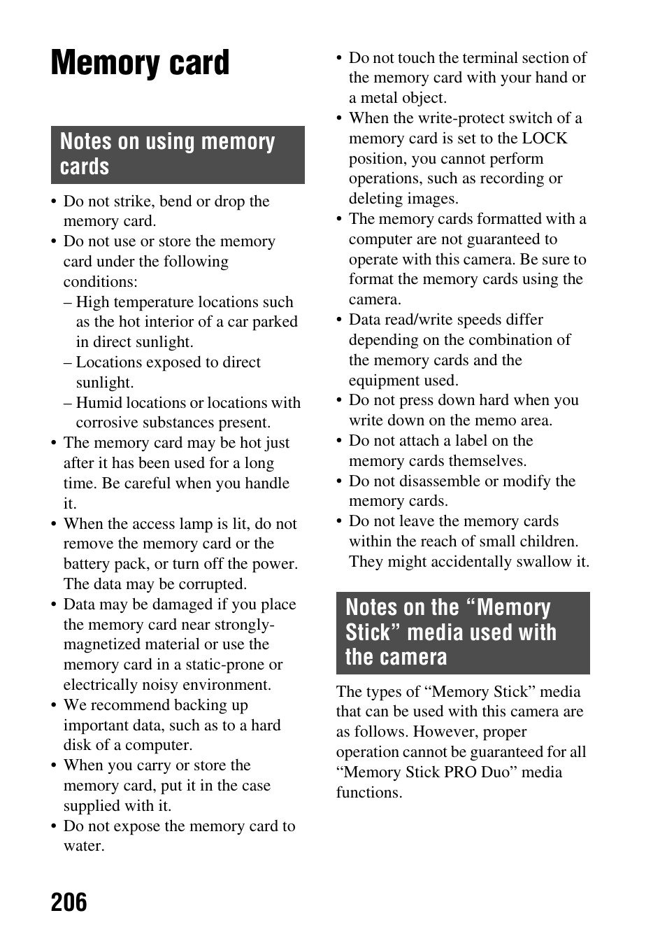Memory card | Sony SLT-A65VL User Manual | Page 206 / 214