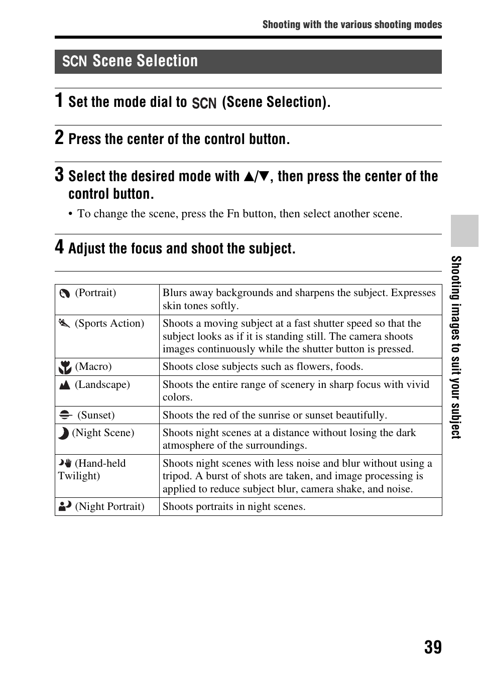 Scene selection | Sony SLT-A65VL User Manual | Page 39 / 214