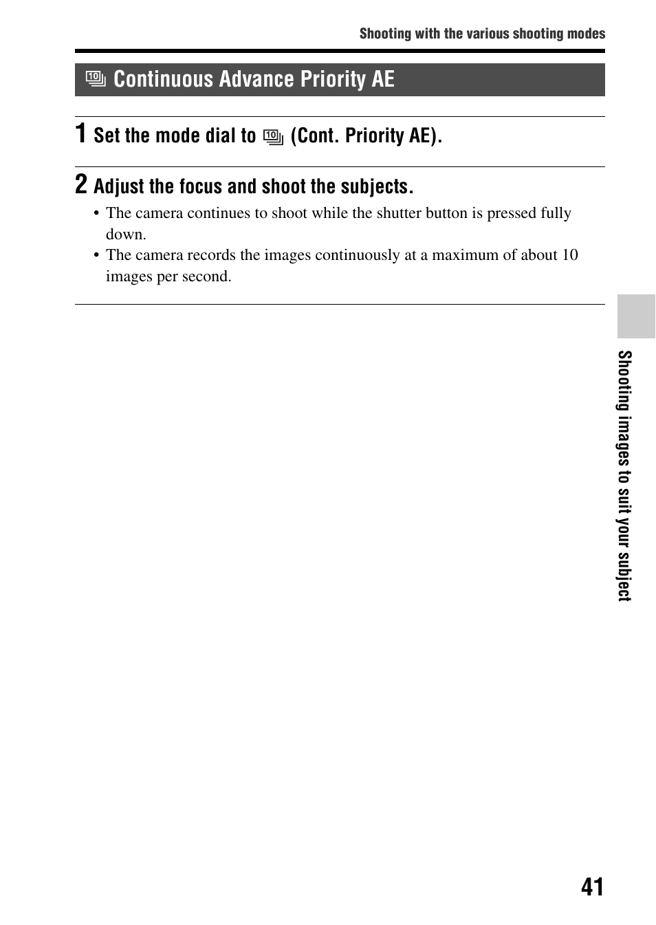 Continuous advance priority ae, Ae) (41, 93 | Sony SLT-A65VL User Manual | Page 41 / 214