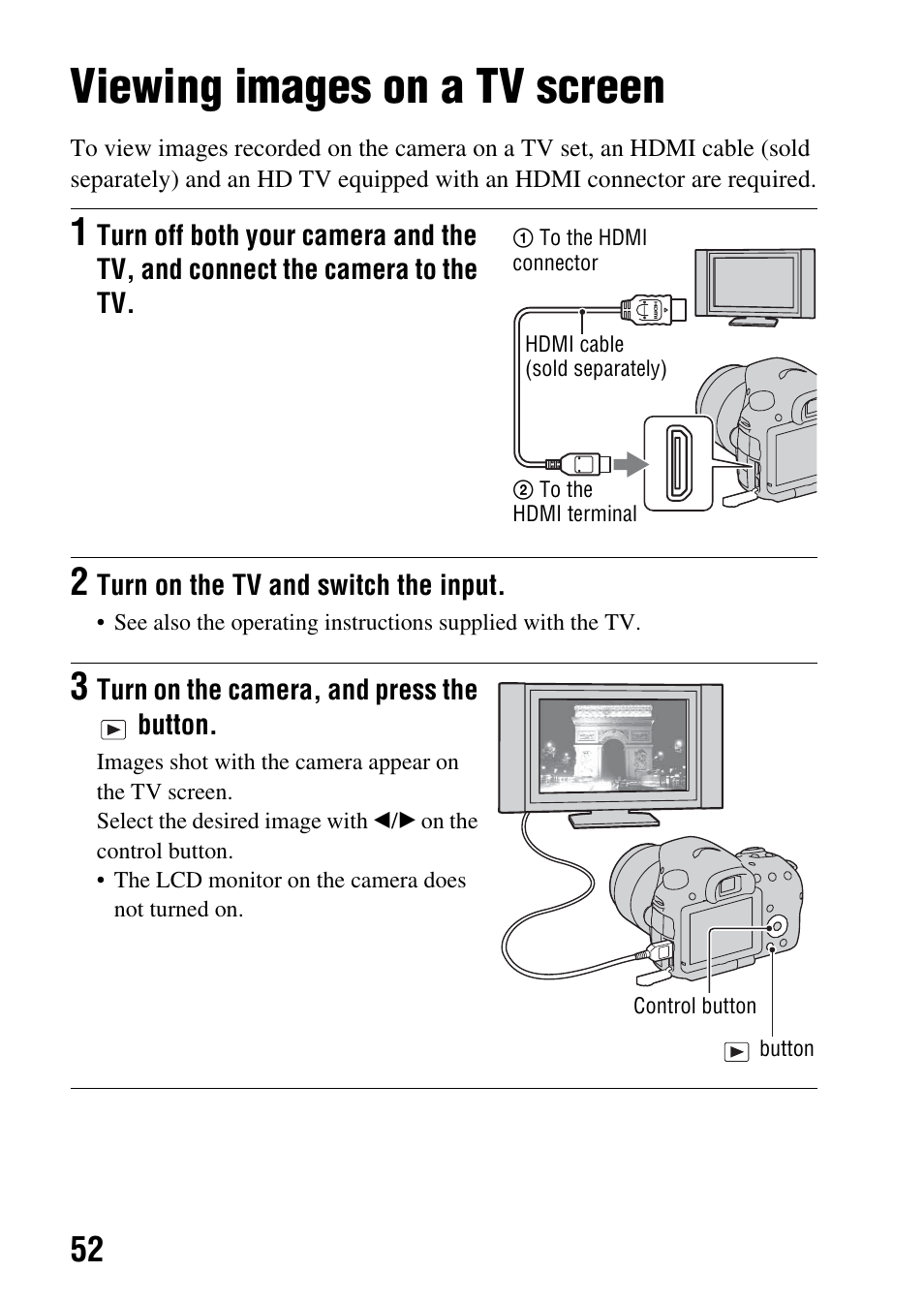 Viewing images on a tv screen | Sony SLT-A65VL User Manual | Page 52 / 214