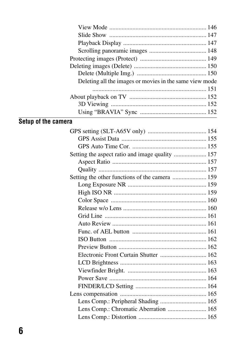 Sony SLT-A65VL User Manual | Page 6 / 214