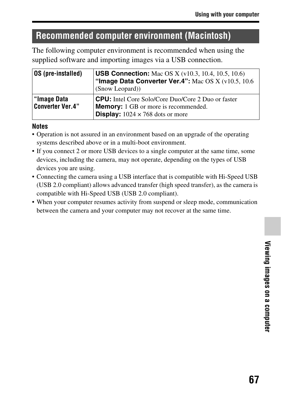 Recommended computer environment (macintosh) | Sony SLT-A65VL User Manual | Page 67 / 214