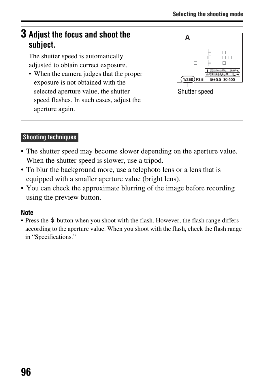 Adjust the focus and shoot the subject | Sony SLT-A65VL User Manual | Page 96 / 214