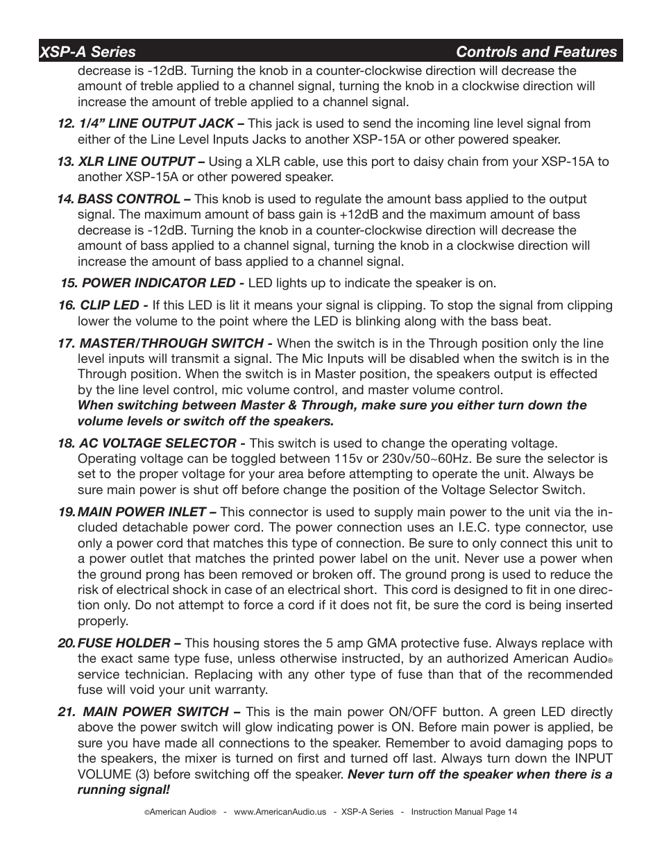American Audio XSP-A User Manual | Page 14 / 24