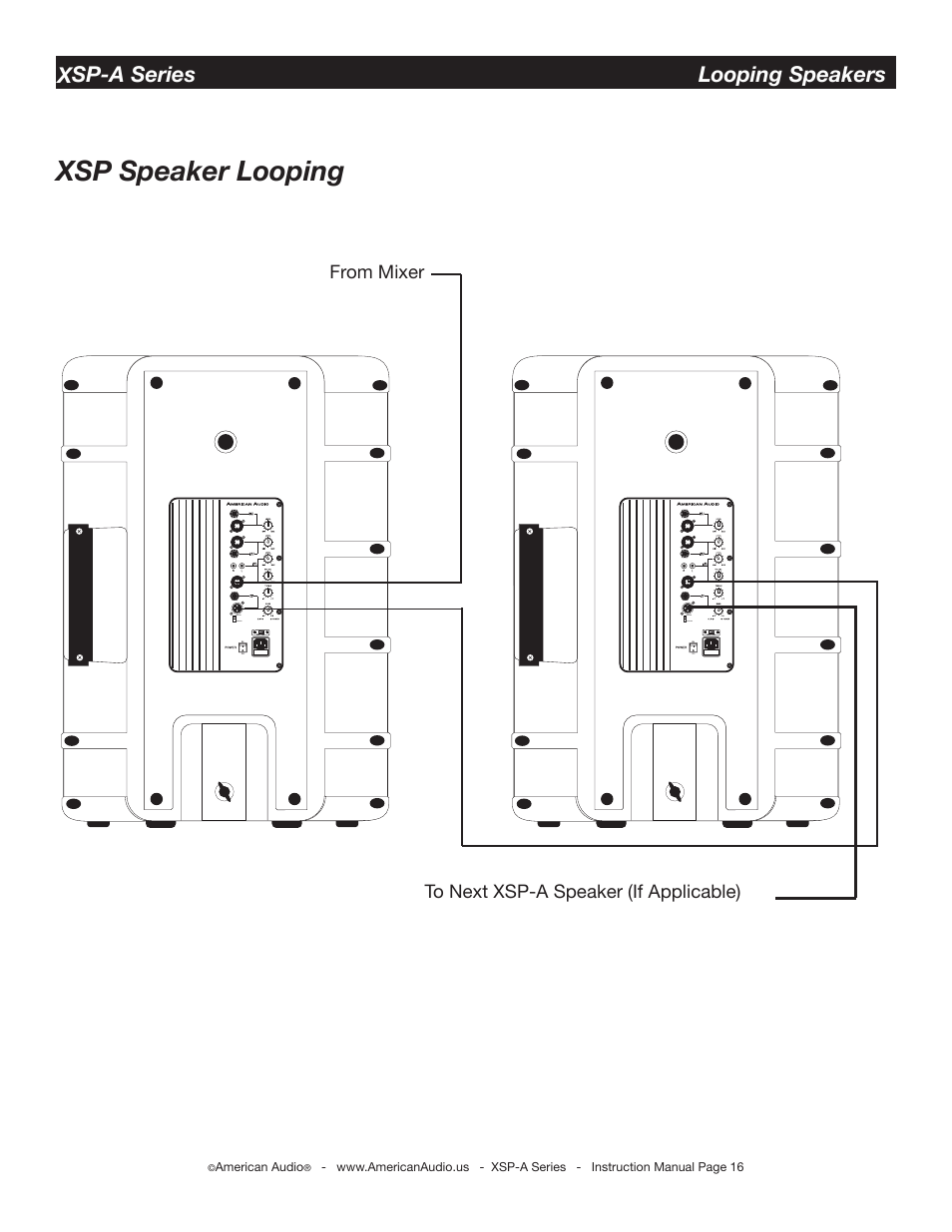 Xsp speaker looping, Xsp-a series looping speakers | American Audio XSP-A User Manual | Page 16 / 24