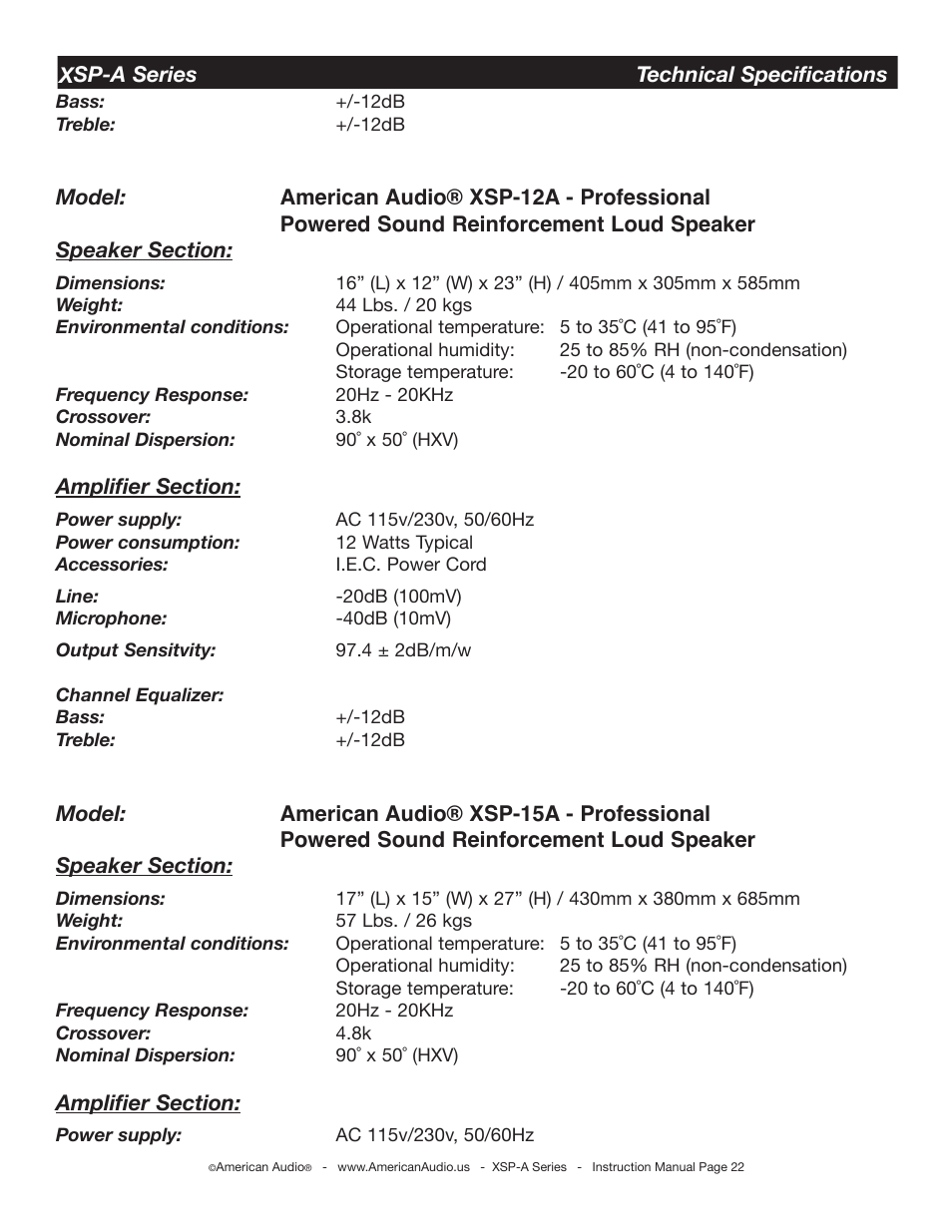 American Audio XSP-A User Manual | Page 22 / 24