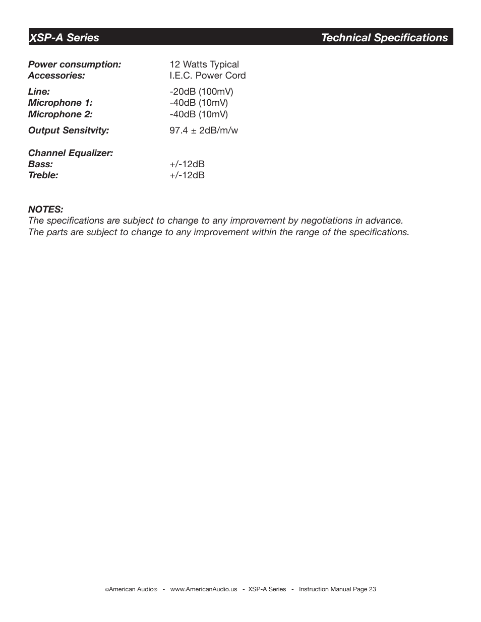 American Audio XSP-A User Manual | Page 23 / 24