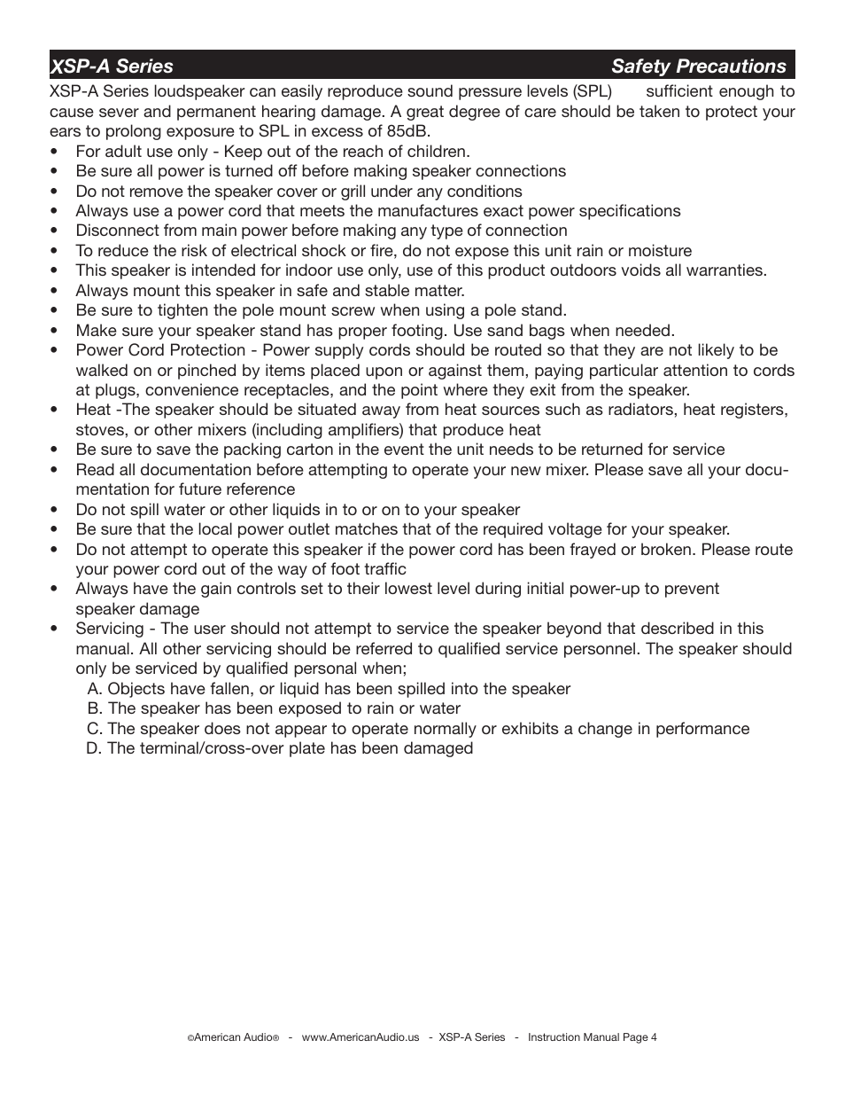 American Audio XSP-A User Manual | Page 4 / 24