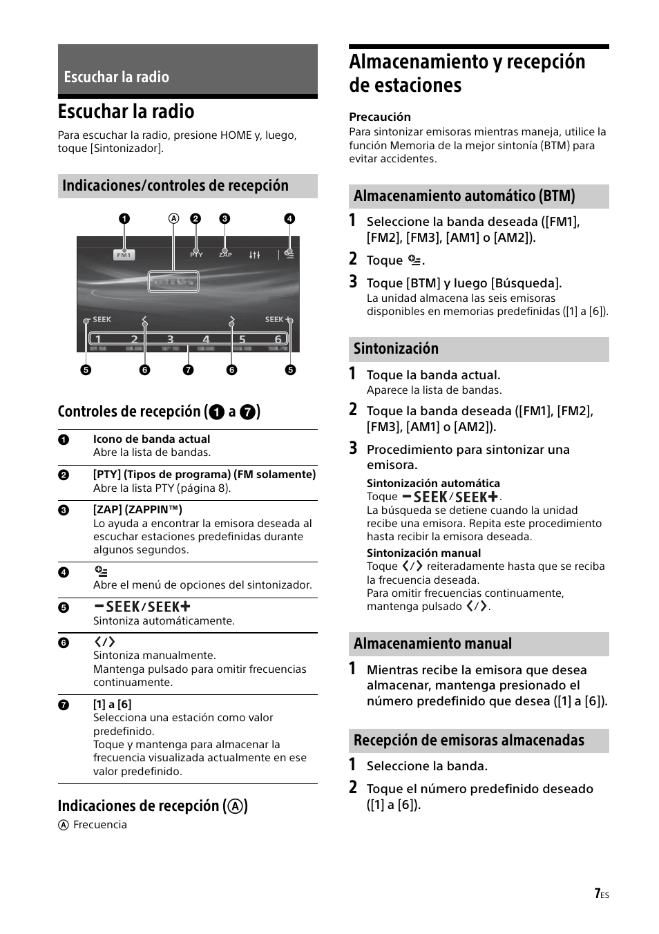 Escuchar la radio, Almacenamiento y recepción de estaciones | Sony XAV-65 User Manual | Page 53 / 72