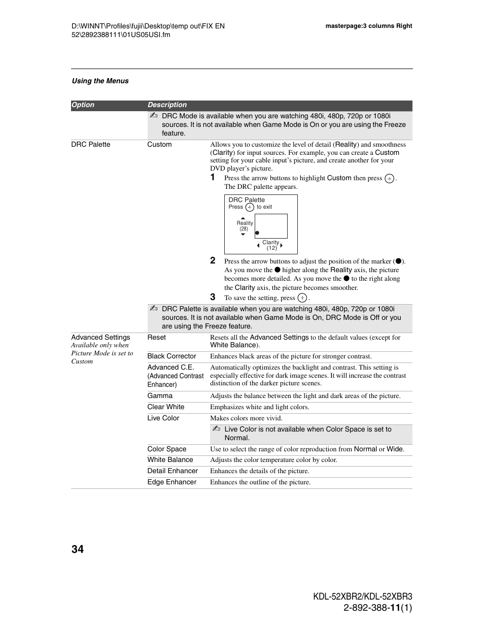 Sony KDL-52XBR3 User Manual | Page 34 / 56