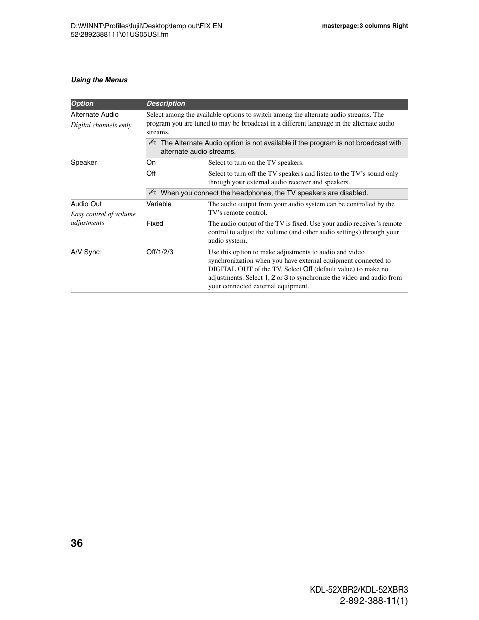 Sony KDL-52XBR3 User Manual | Page 36 / 56