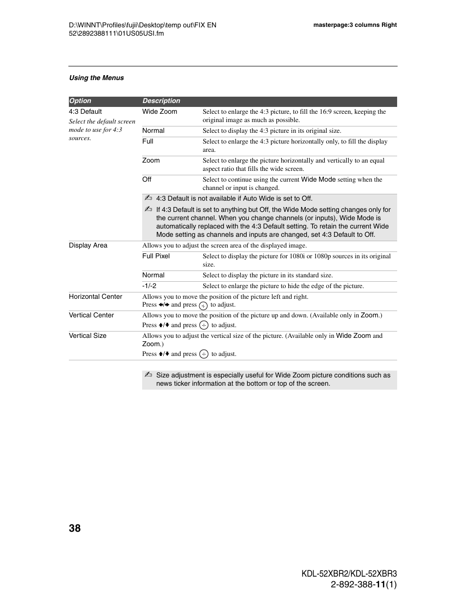 Sony KDL-52XBR3 User Manual | Page 38 / 56