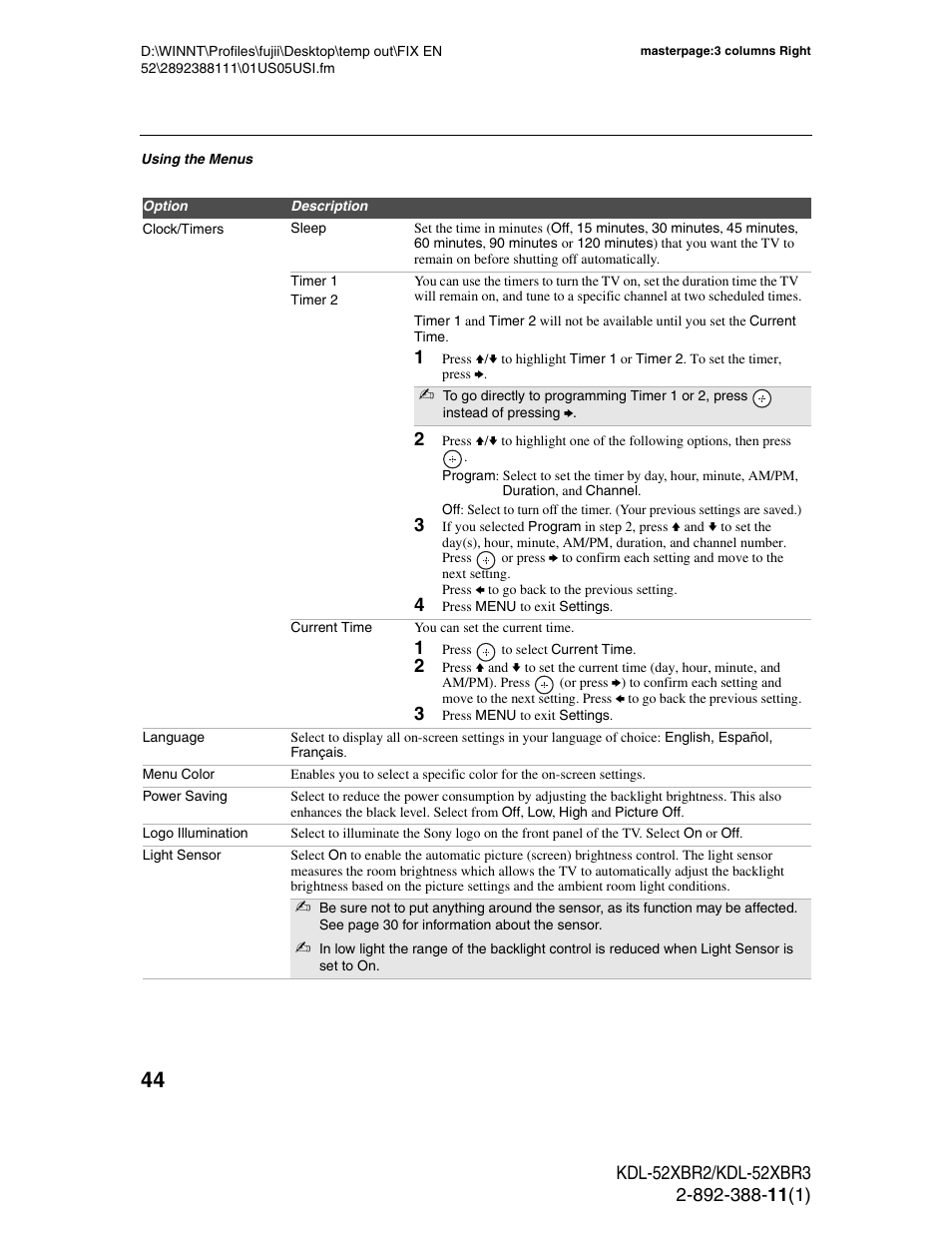 Sony KDL-52XBR3 User Manual | Page 44 / 56