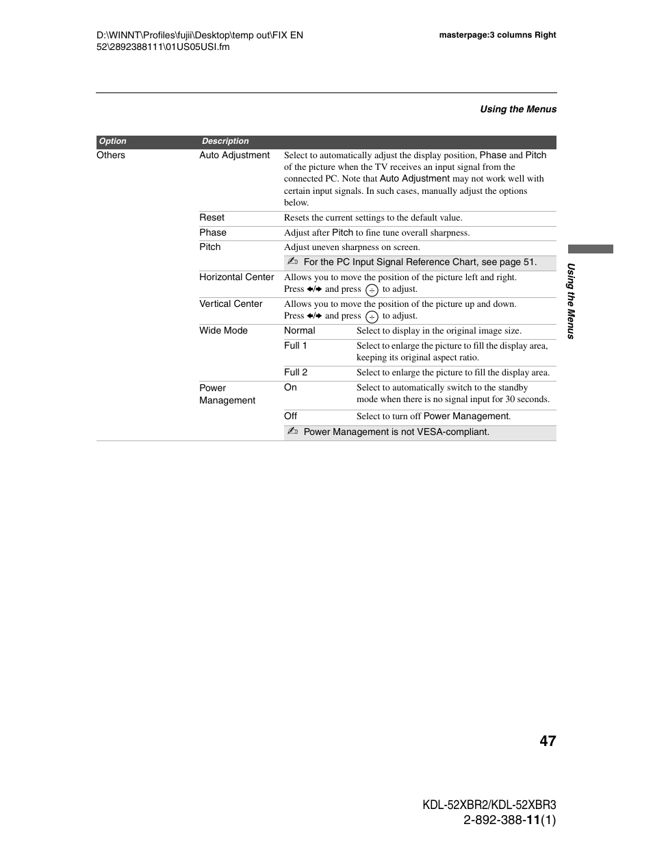 Sony KDL-52XBR3 User Manual | Page 47 / 56