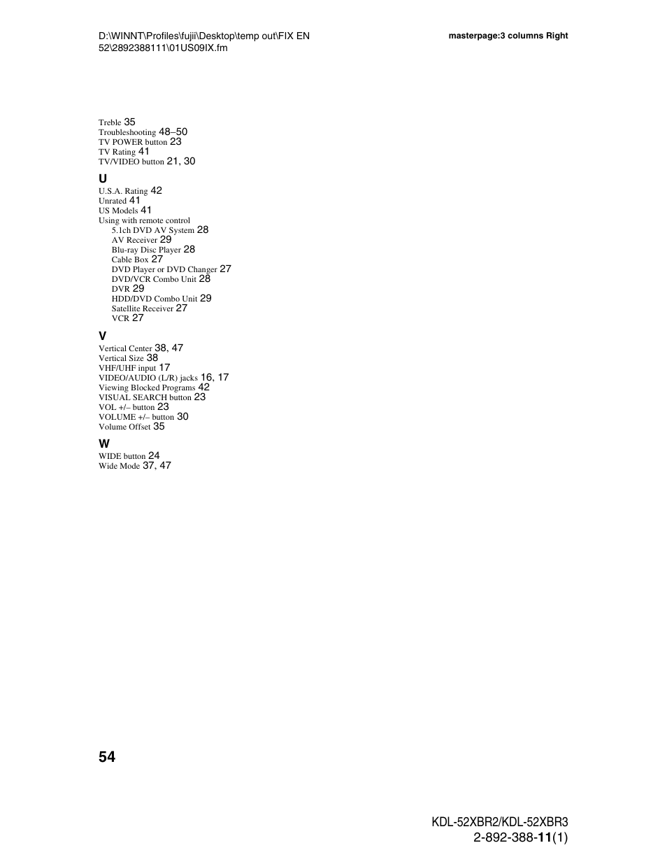 Sony KDL-52XBR3 User Manual | Page 54 / 56