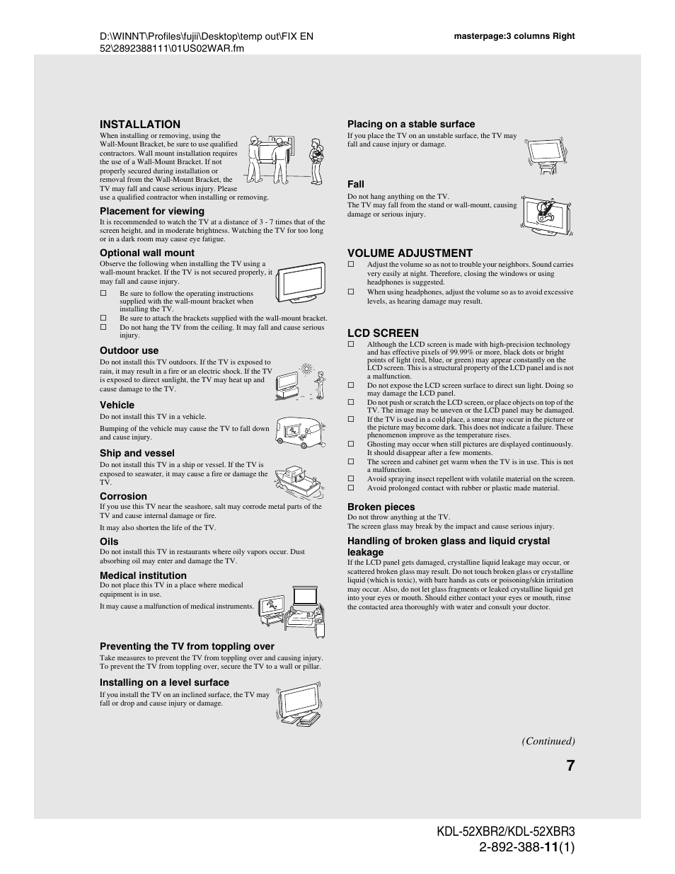 Sony KDL-52XBR3 User Manual | Page 7 / 56