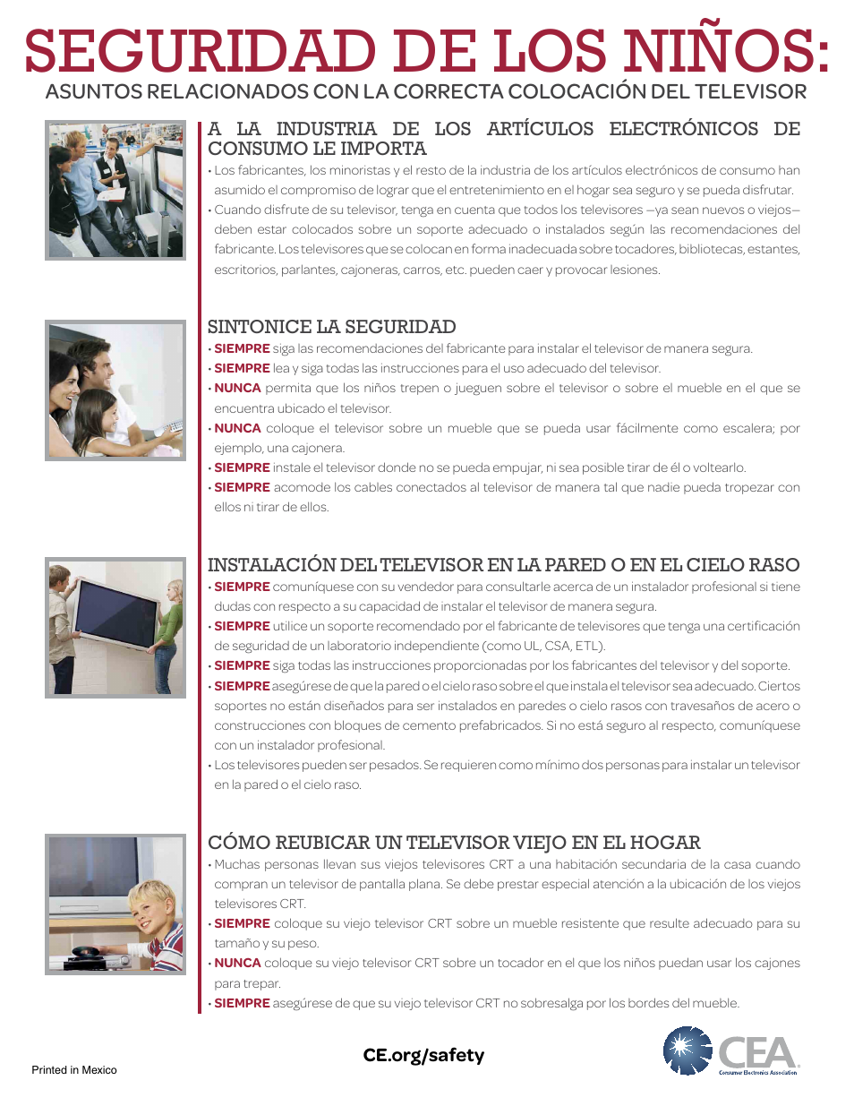 Seguridad de los niños, Sintonice la seguridad, Cómo reubicar un televisor viejo en el hogar | Sony KDL-32W650A User Manual | Page 2 / 4