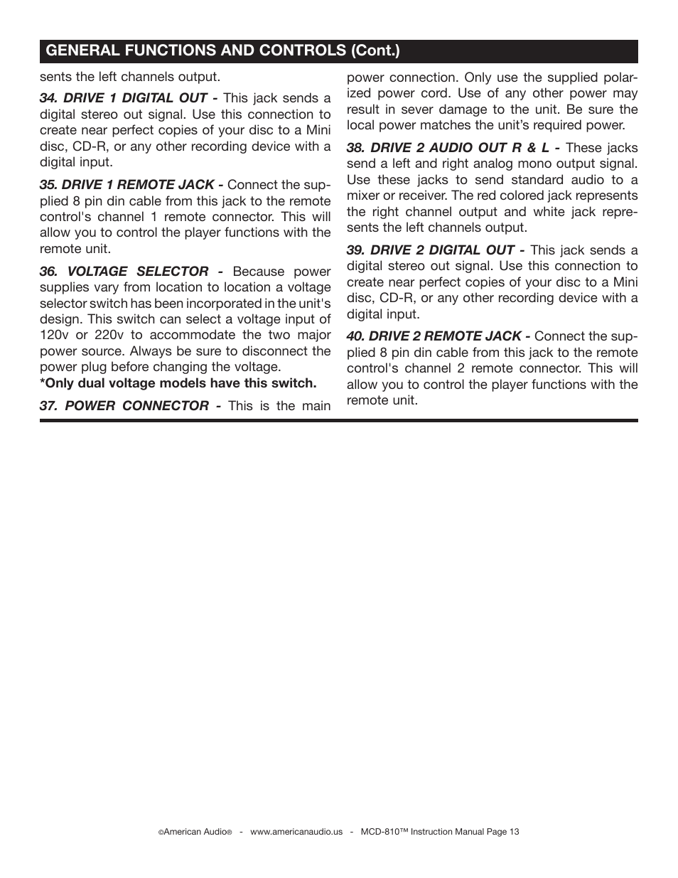 General functions and controls (cont.) | American Audio MCD-810 User Manual | Page 13 / 34