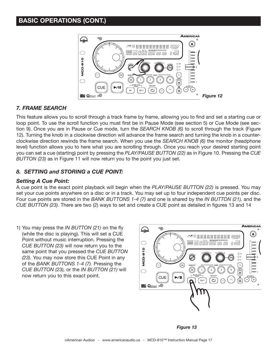 Basic operations (cont.), Frame search, Figure 12 | Figure 13, American audio | American Audio MCD-810 User Manual | Page 17 / 34