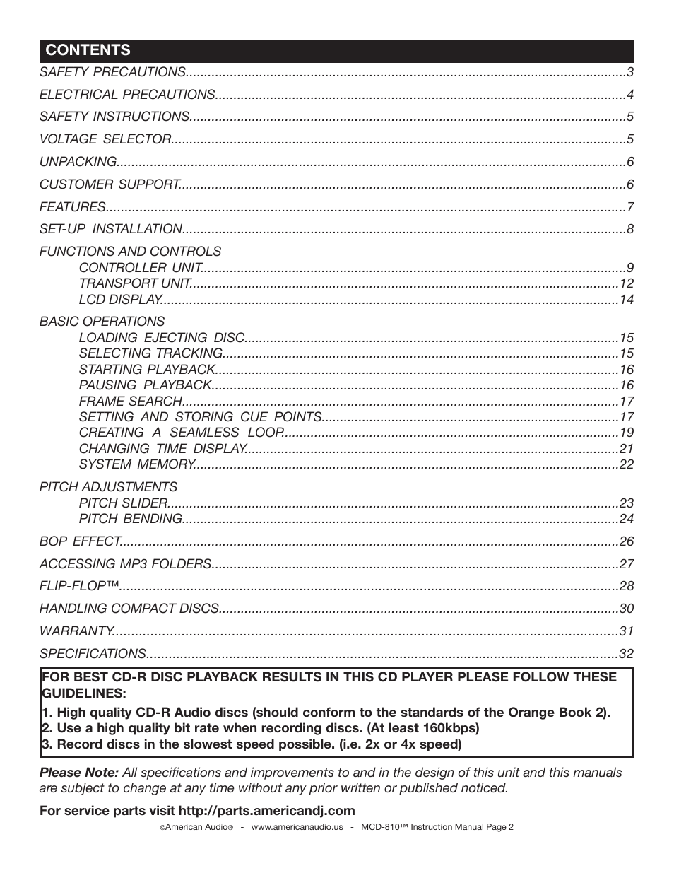American Audio MCD-810 User Manual | Page 2 / 34